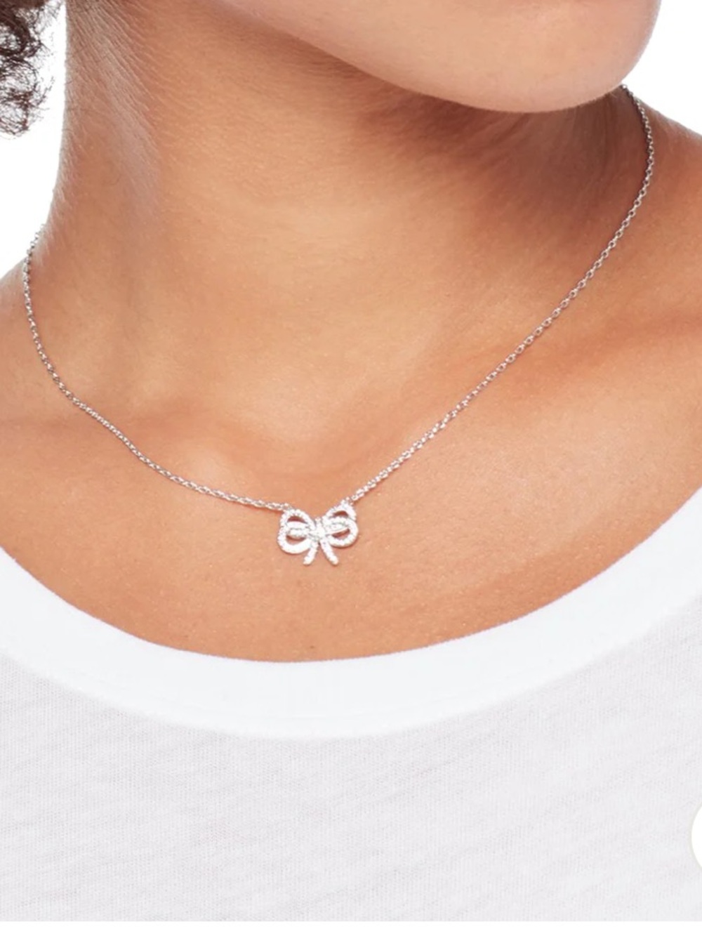 New Kate Spade Bow Meets Girl Pave Short Mini Pendant Necklace Silver with & box - Picture 8 of 14